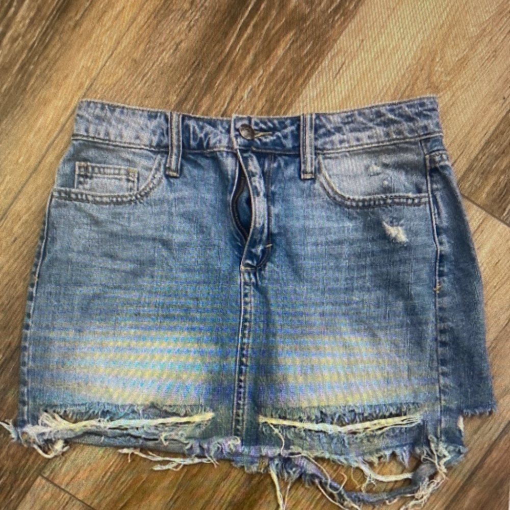 Distressed Denim Mini Skirt